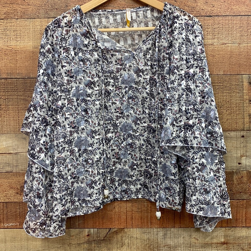 Sahoco Designer Sheer Ruffle Sleeve Top